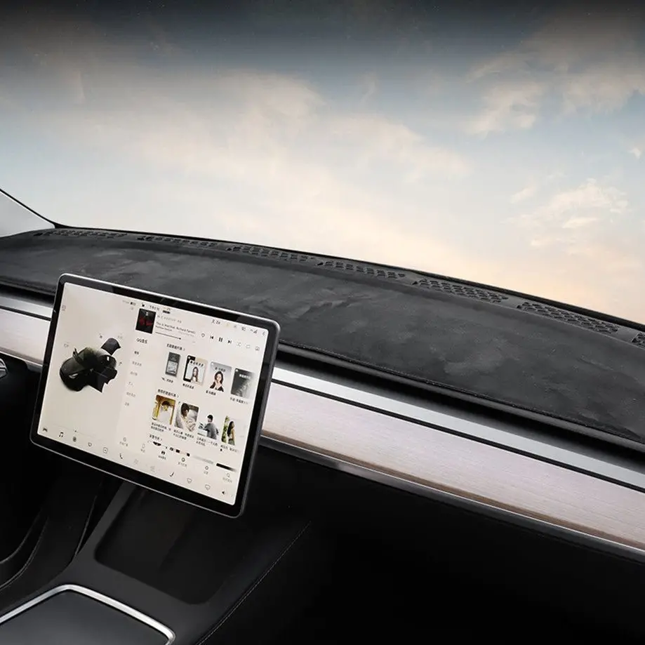 Microfiber Center Console Sun Protection Mat For Model 3/Y | Custom Fit | Silicone Non-Slip | Heat Insulation 1