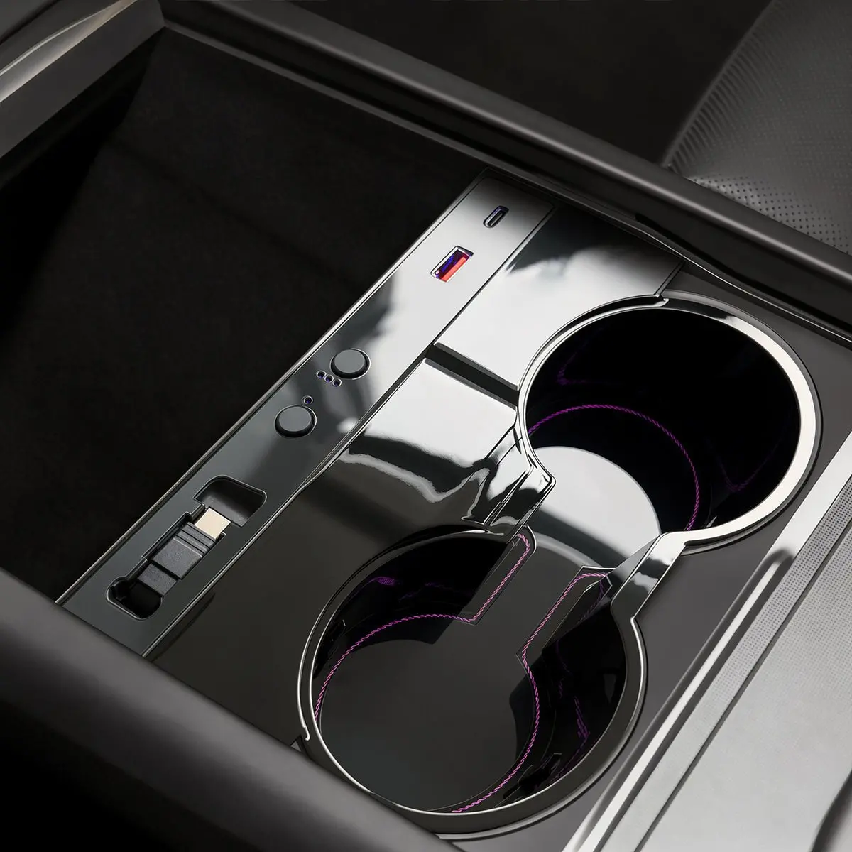 Console Cup Holder Expansion Dock With Lighting For Tesla Model 3 Highland / Y Juniper 1