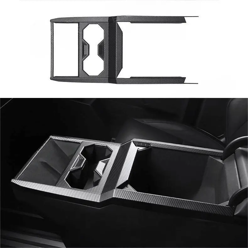 Cybertruck Center Console Cup Holder Abs Carbon Fiber Style Protective Overlay 1