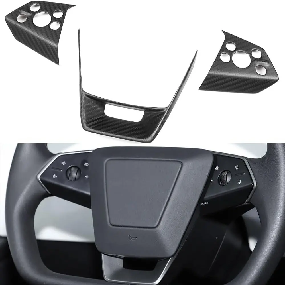 Cybertruck Steering Wheel Voice Control Trim | Glossy/Matte Real Carbon Fiber 1