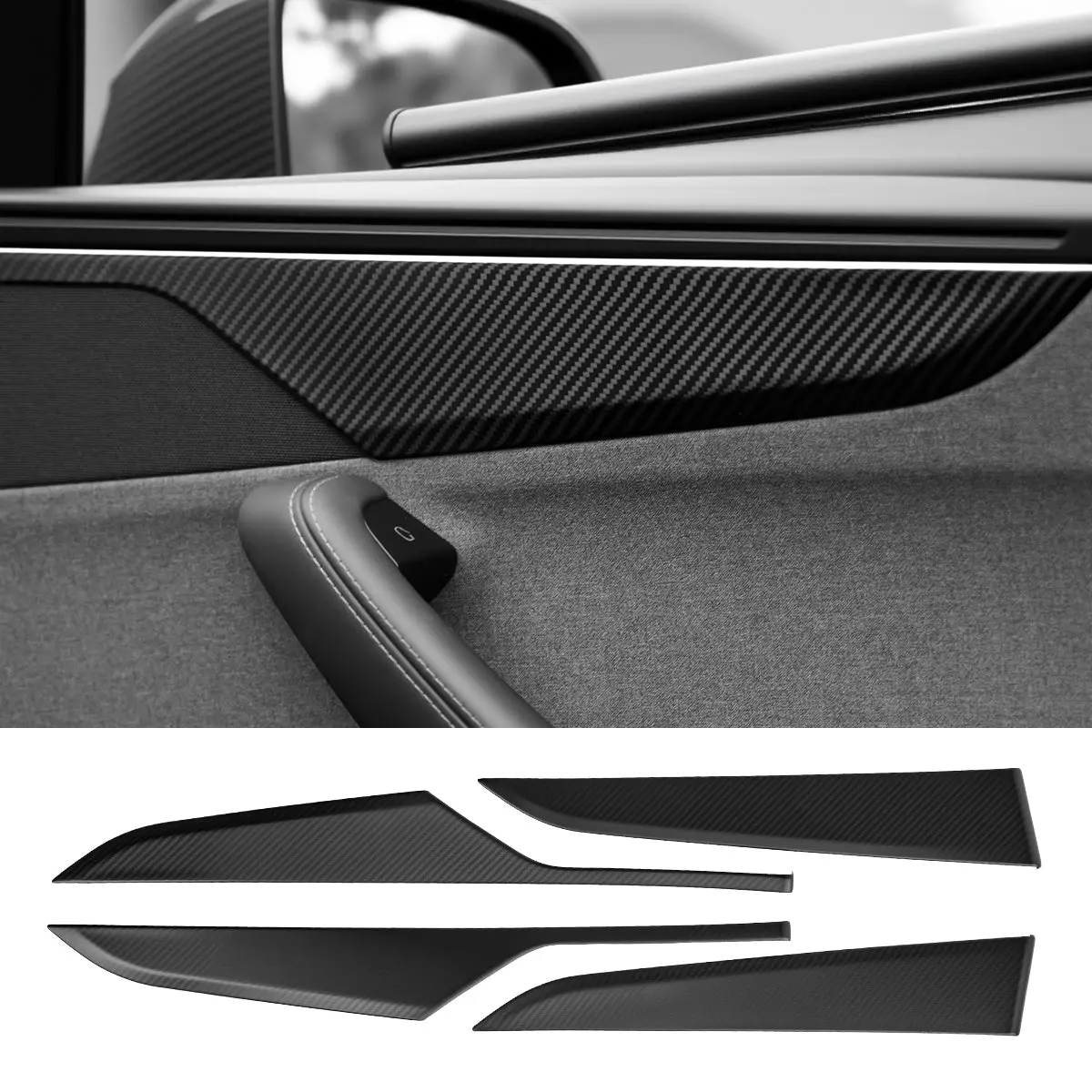 Dry Carbon Fiber Door Panel Trim Covers For Model Y Juniper 1