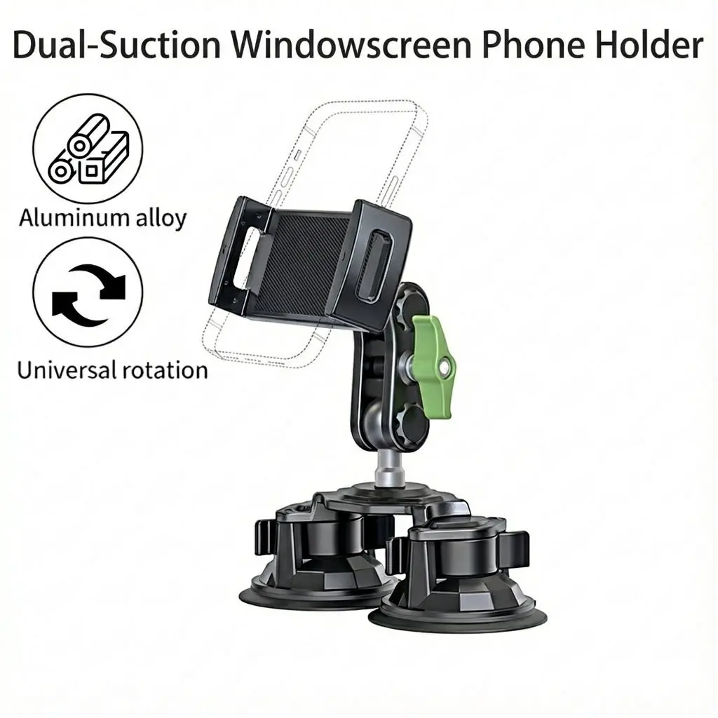 Dual-Suction Car Windowscreen Phone Mount | Navigation & Filming 1