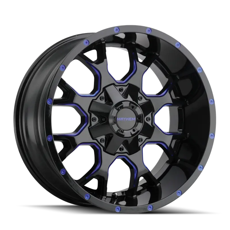 Mayhem 8015 Warrior Forged Alloy Wheel – 20X9", 8X165.1 Bolt Pattern, 0Mm Offset, 130.8Mm Hub Bore (Black W/ Prism Blue Accent) 1