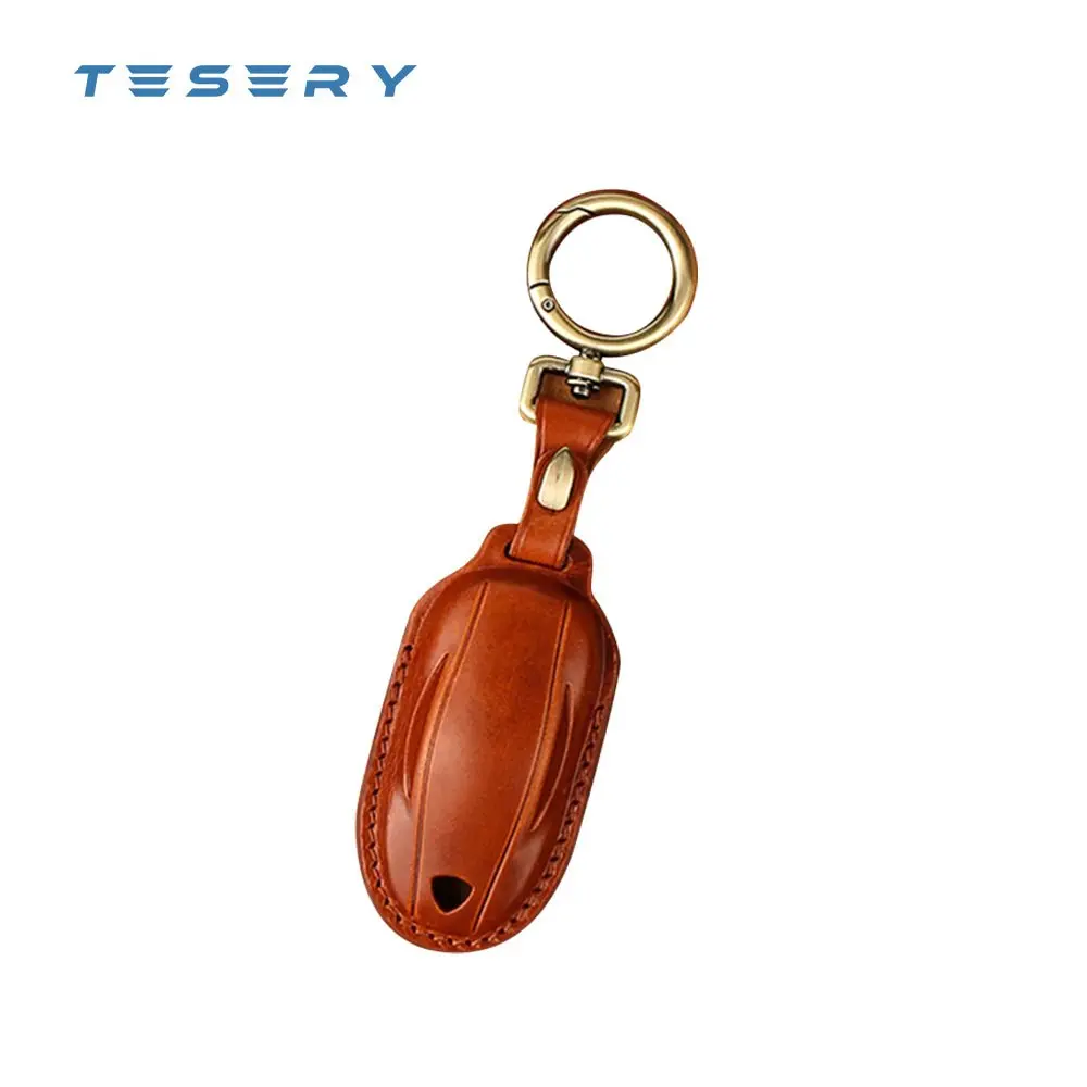 Handmade Leather Keychain For Tesla Model 3/Y 1
