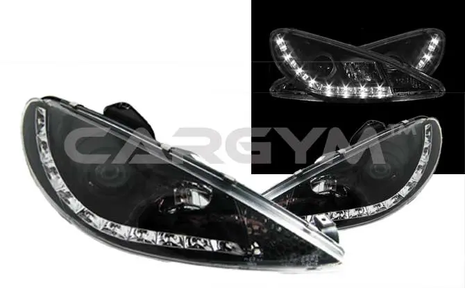 Peugeot 206/206Cc Led Angel Eyes Black Base Projector Headlight 1