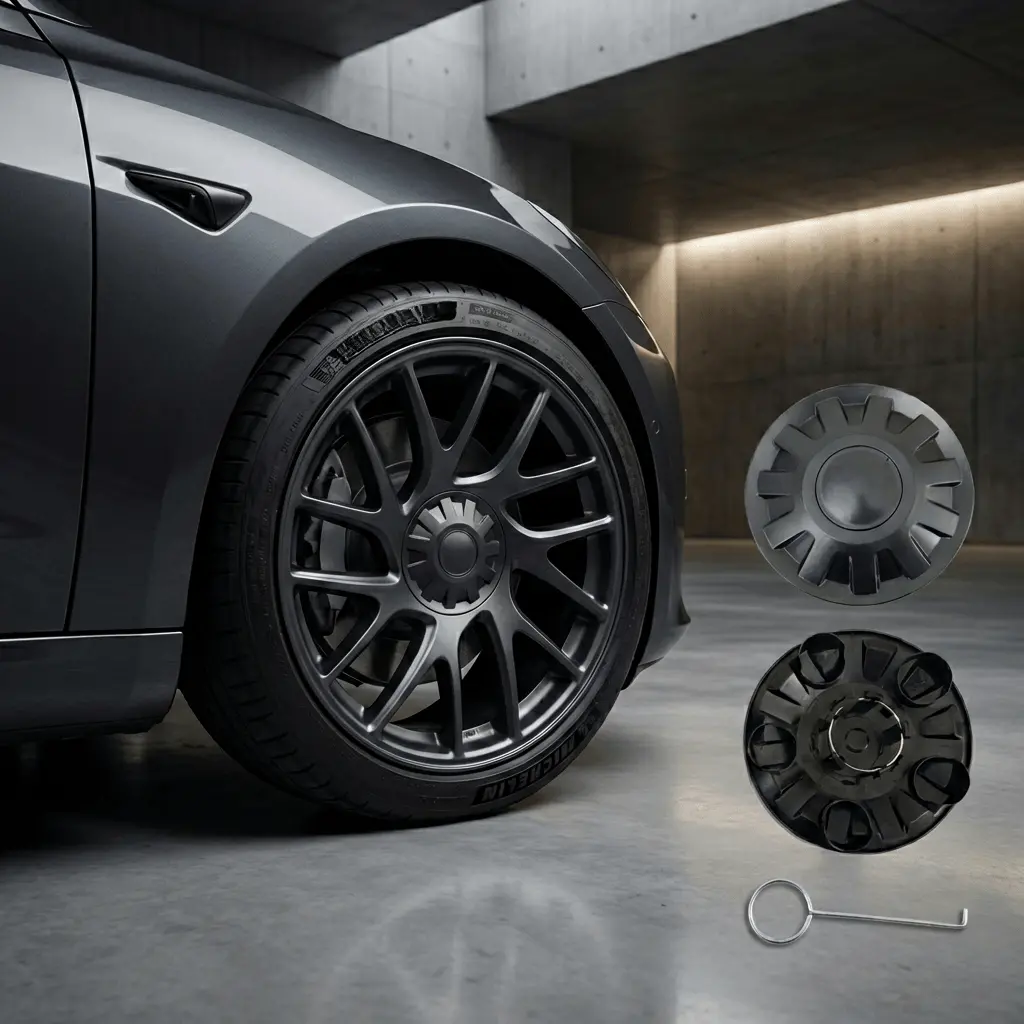 Hub Center Caps For Tesla Model 3 Highland (2024+) 18’’ Photon Wheels – Threaded Style | Tesery 1