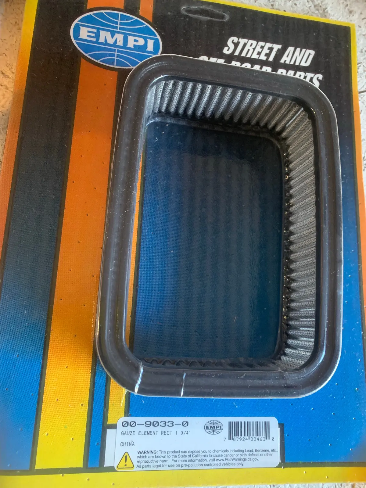 Air Filter, Rectangle 1 3/4" 1