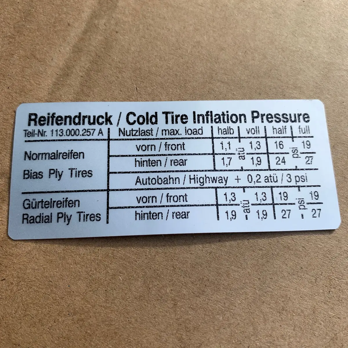 'Tire Pressure' Sticker 1