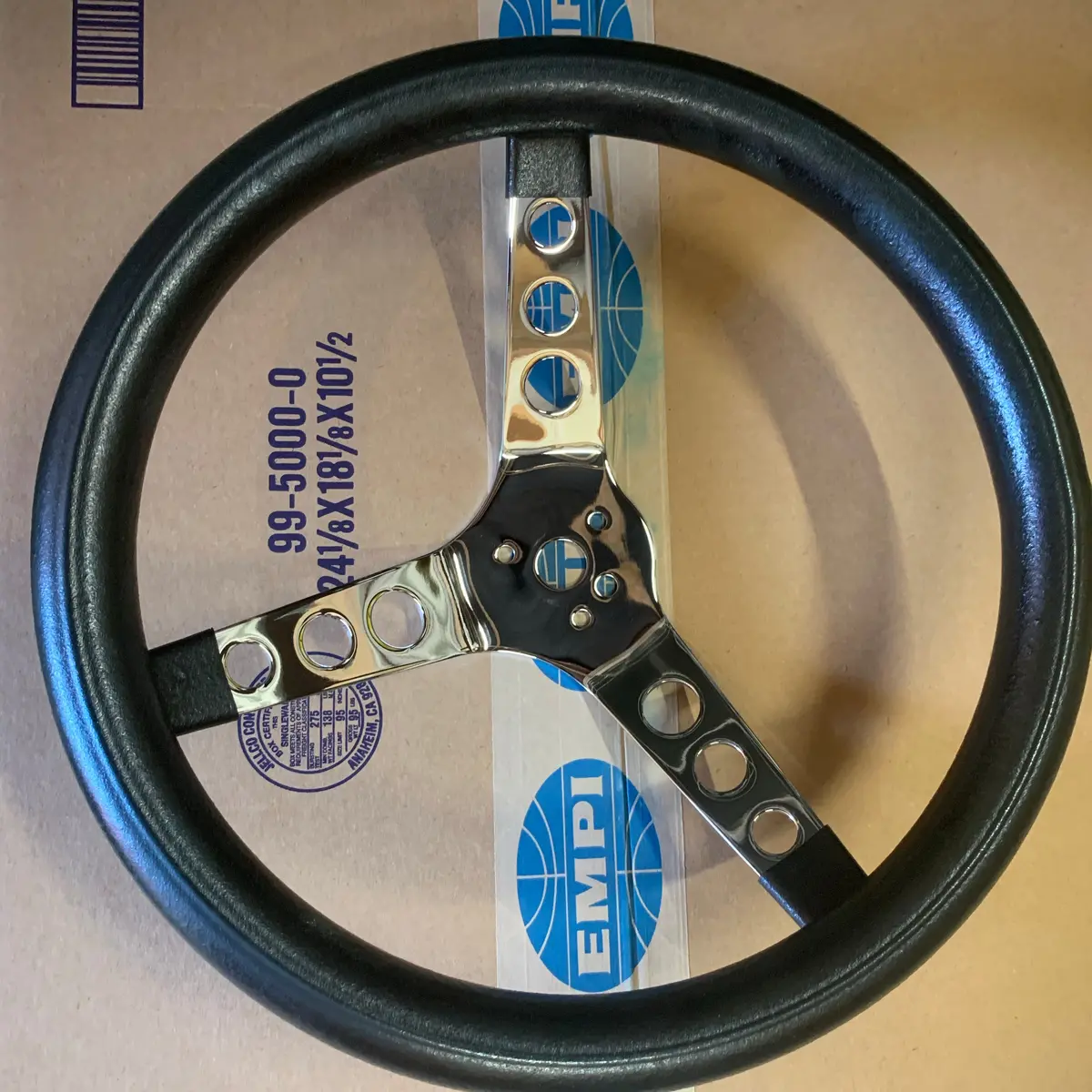 Foam Steering Wheel 13.5" Chrome 3-Spoke 1