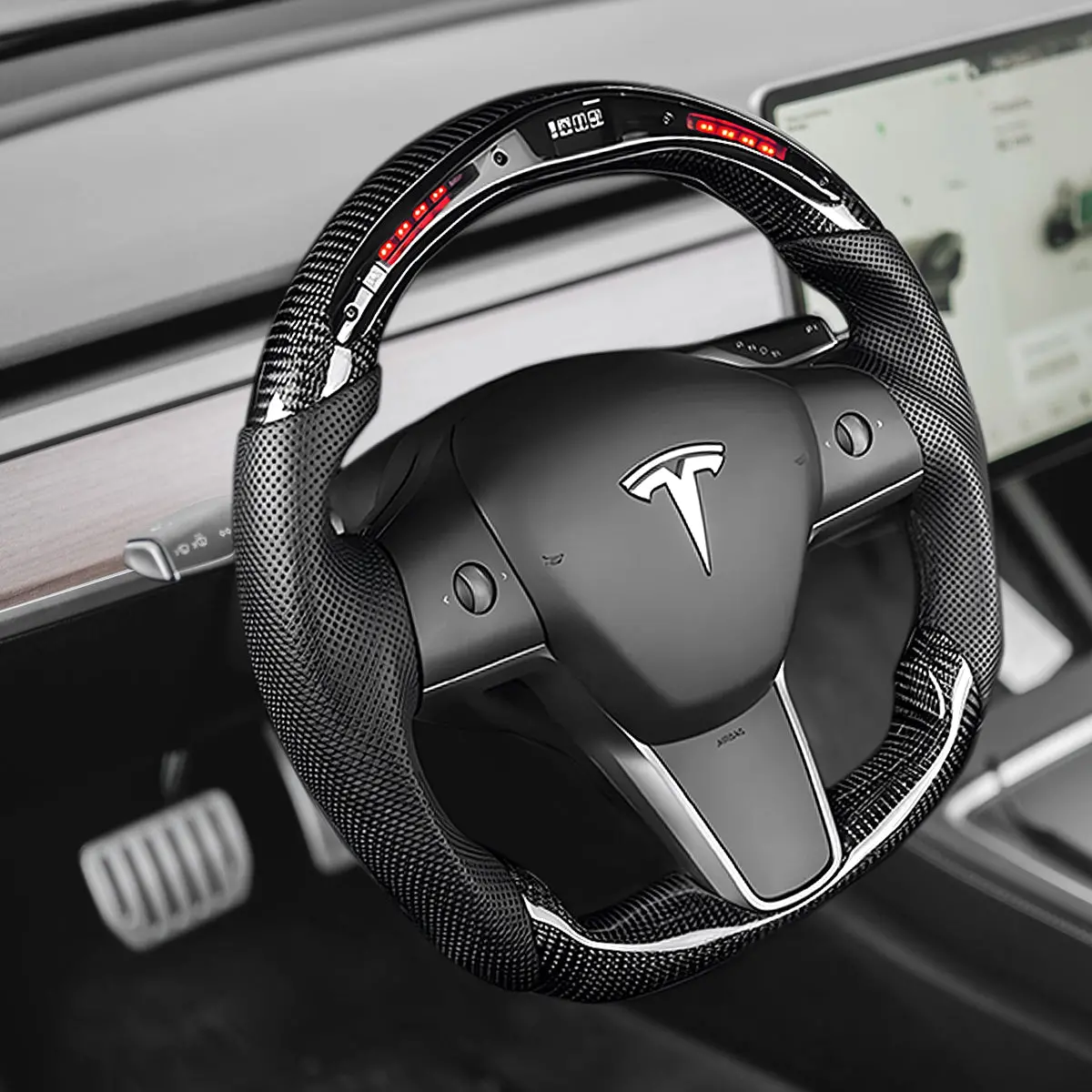 Led Carbon Fiber Steering Wheel With Lights For Tesla Model 3 / Y【Style 4】 1