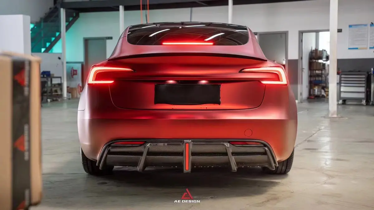 Armor Extend Carbon Fiber Rear Diffuser W/ Led For Tesla Model 3 2023+ 1