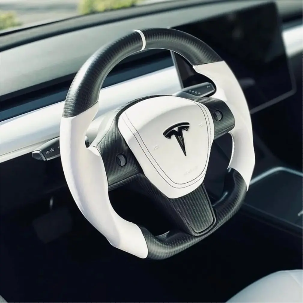 Model 3 / Y Sport Round Carbon Fiber Steering Wheel 【Style 41】 1