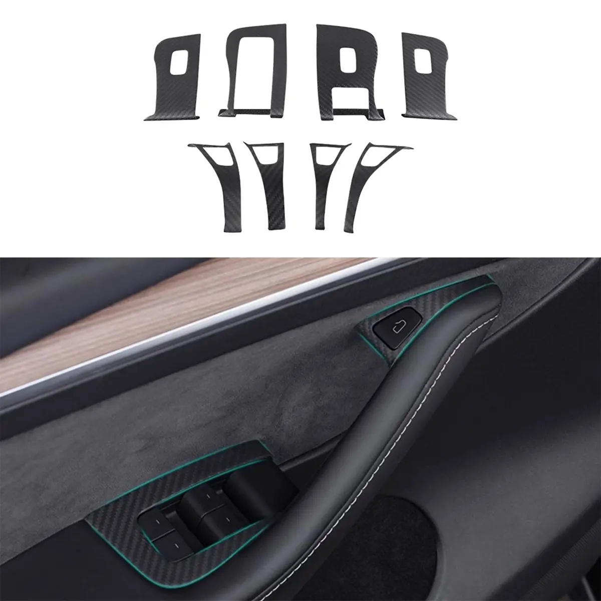 Dry Carbon Fiber Window & Door Switch Covers For Model Y / Model 3（Left Hand Drive） 1