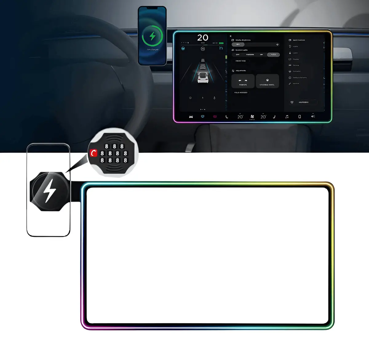 Model 3/Y Music-Synced Rgb Ambient Lighting With Wireless Charging Phone Mount 2
