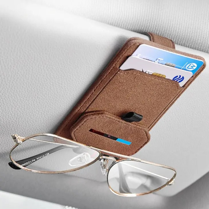 Multi-Functional Leather Glasses Holder Clip For Tesla Model Y/3/S/X 2