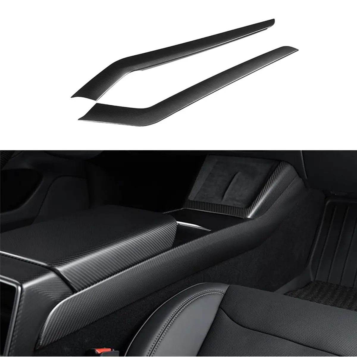Real Dry Carbon Fiber Center Console Side Panel Overlays For Model 3 Highland / Model Y Juniper(2 Pieces) 3