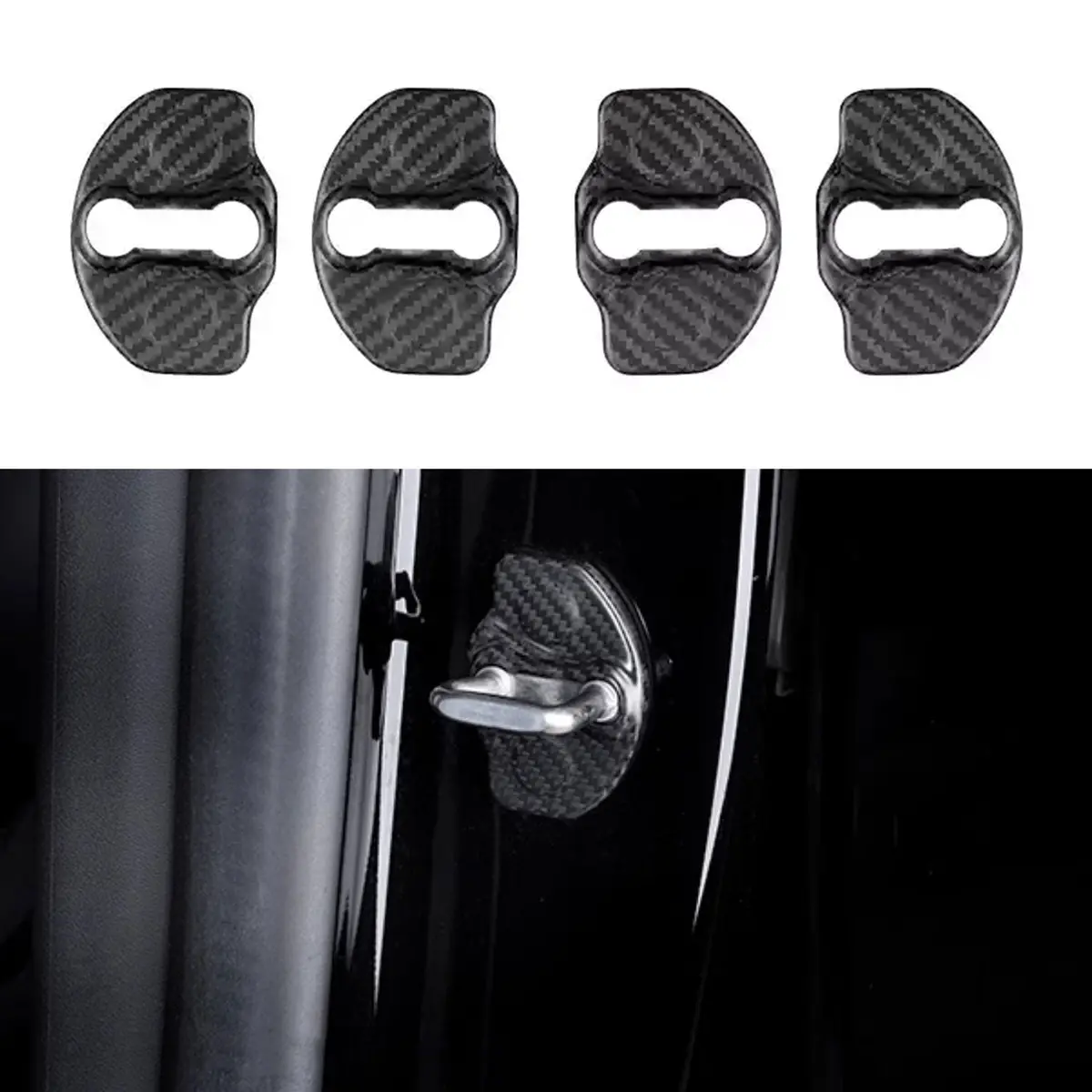 Real Dry Carbon Fiber Door Lock Cover For Tesla Model 3 & Model Y 3