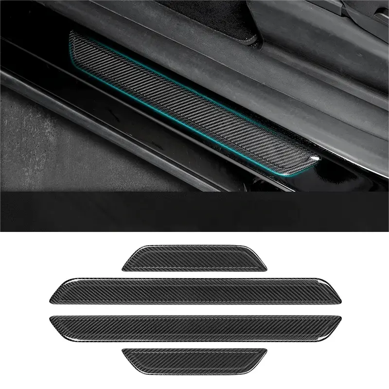 Real Dry Carbon Fiber Door Sill Strip Cover For Model 3 / Y 1