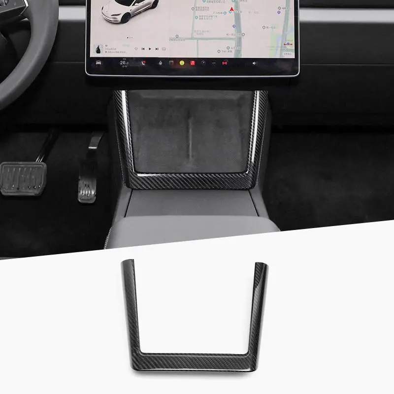 Real Dry Carbon Fiber Wireless Charging Frame For New Model Y & Model 3 Highland 1