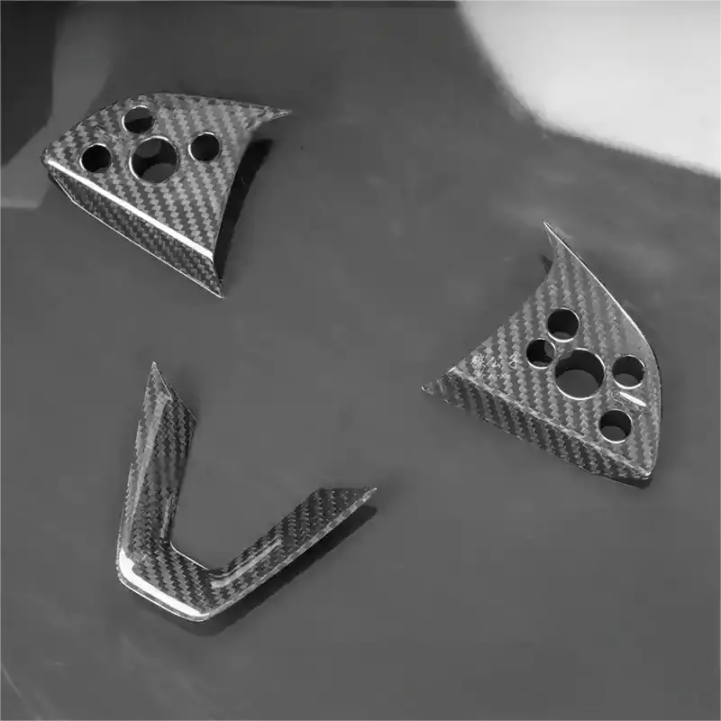 Real Dry Carbon Fiber Steering Wheel Bezel Overlay For Model 3 Highland & Model Y Juniper (3 Pieces) 1