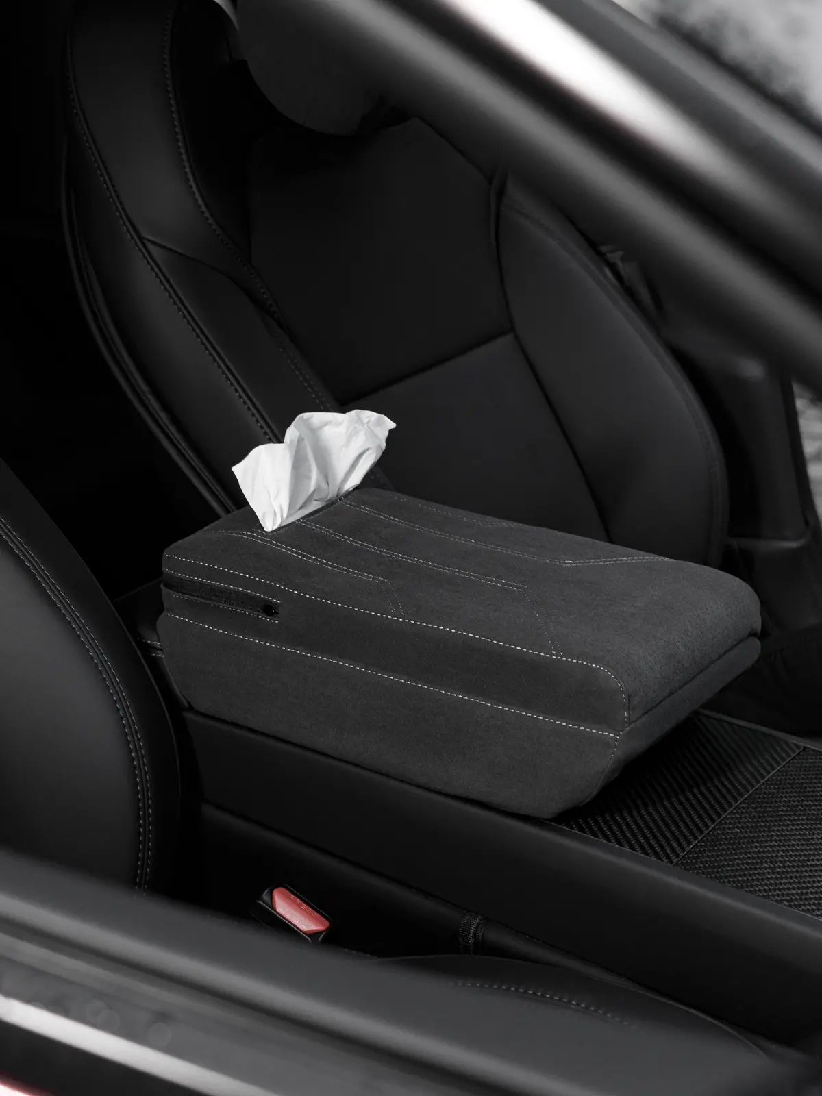Suede Armrest Cover With Raised Pad & Tissue Box For Model Y Juniper & Model 3 Highland 1