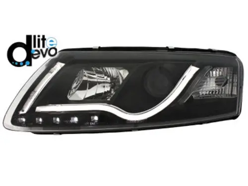 Audi 05-08 A6 C6 Led Optical Bar Drl Black Projector Headlight 1