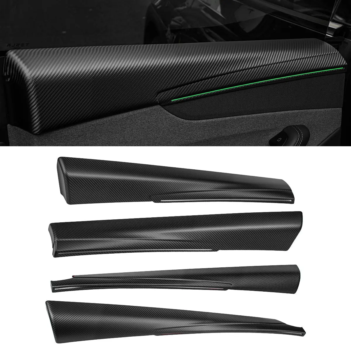 Tesery Dry Carbon Fiber Full Upper Oversized Extended Door Panel Overlays For Model Y Juniper 1