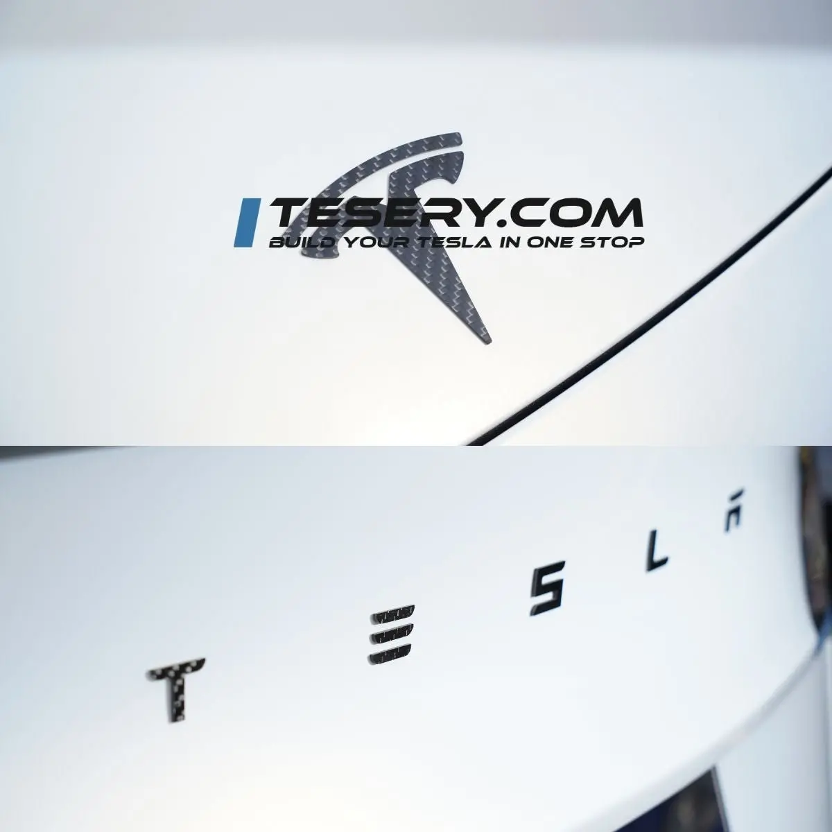 Tesery Logo Cover Front Badge Rear Letters Emblem For Tesla Model 3 / Y - Real Carbon Fiber Exterior 1