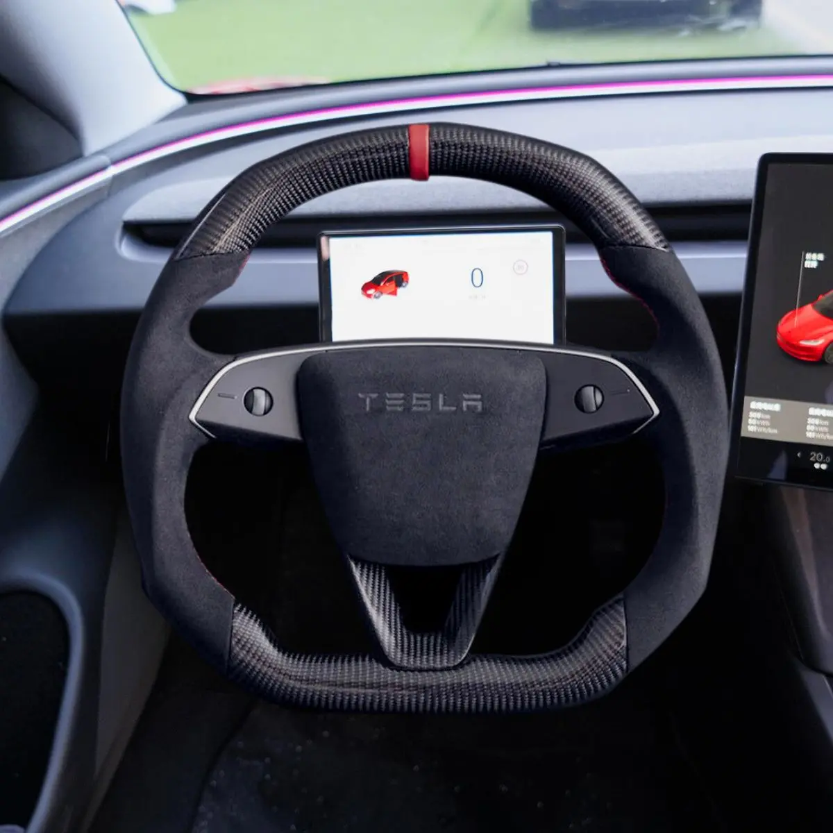 Tesery Alcantara Carbon Fiber Steering Wheel For Model 3 Highland / Model Y Juniper 1