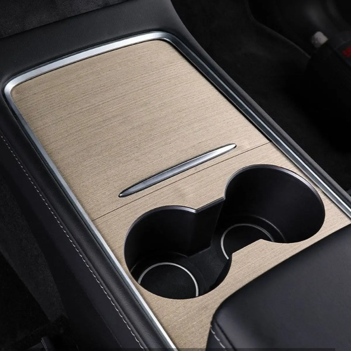 Wood Center Console Wrap For Model 3/Y | Open-Grain Match | Scratch Protection 1