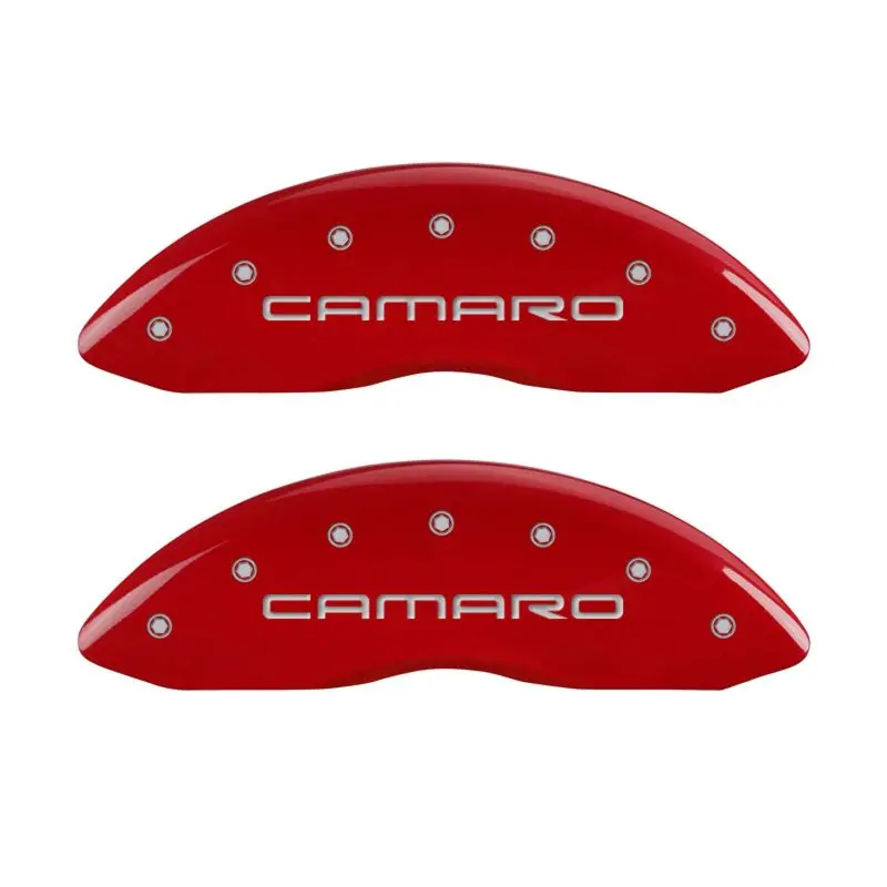 Mgp Engraved Caliper Covers – Front (Gen 4 Camaro) & Rear (Gen 4 Z28), Red Finish With Silver Chrome Accents 1