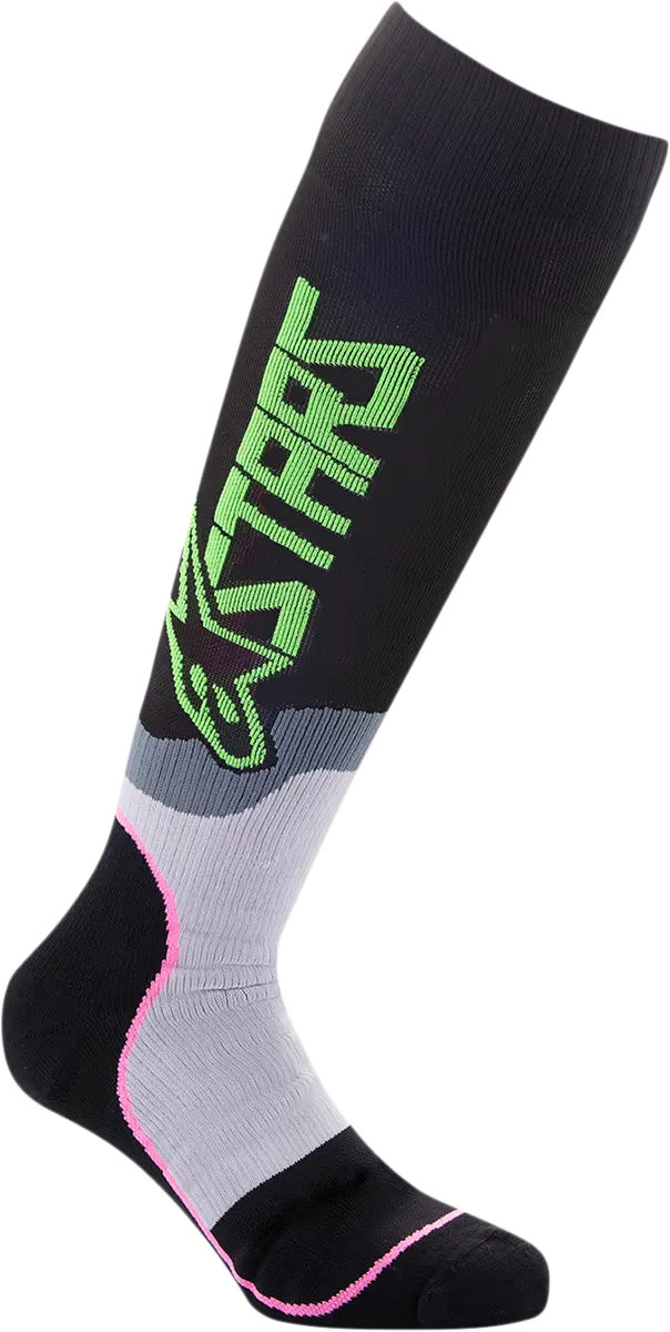 Alpinestars Mx Plus-2 Motocross Socks – Black/Green/Neon/Pink Fluorescent, Size Large 1