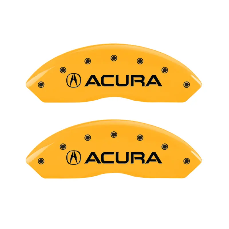 Mgp Engraved 4-Piston Brake Caliper Covers – Front (Acura Logo), Rear (Tlx Badge), Yellow Finish With Black Chrome Accents 1