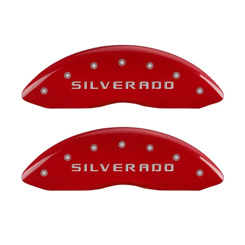 Mgp 4 Caliper Covers Engraved Front & Rear Silverado Red Finish Silver Ch 1