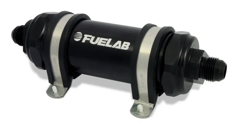 Fuelab 828 Long-Body Inline Fuel Filter — 6-Micron Fiberglass, -10An Inlet / -6An Outlet, Black 1