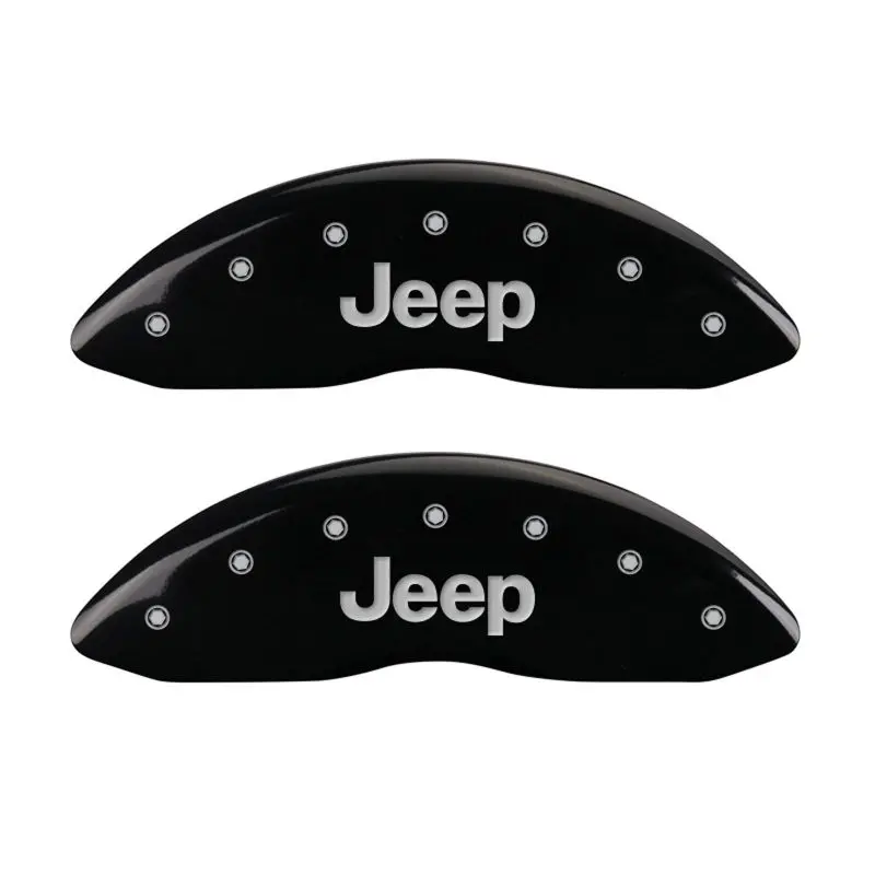 Mgp Engraved 4-Piston Brake Caliper Covers – Front (Jeep Logo), Rear (Grill Emblem), Black Finish With Silver Chrome Accents 1