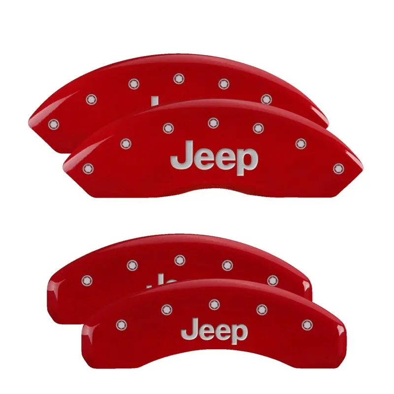 Mgp Engraved Caliper Covers – Red Finish With Silver Charcoal Accents For 2019 Jeep Wrangler 1