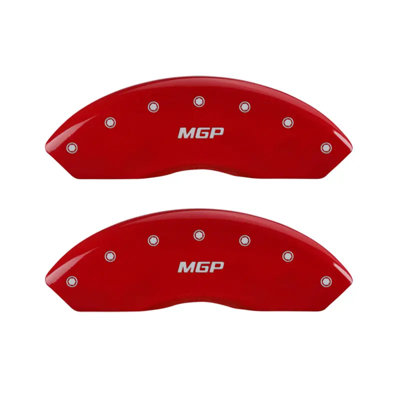 Mgp Engraved Red Front And Rear Caliper Cover Set – Four-Piece, Silver Accent Design 1