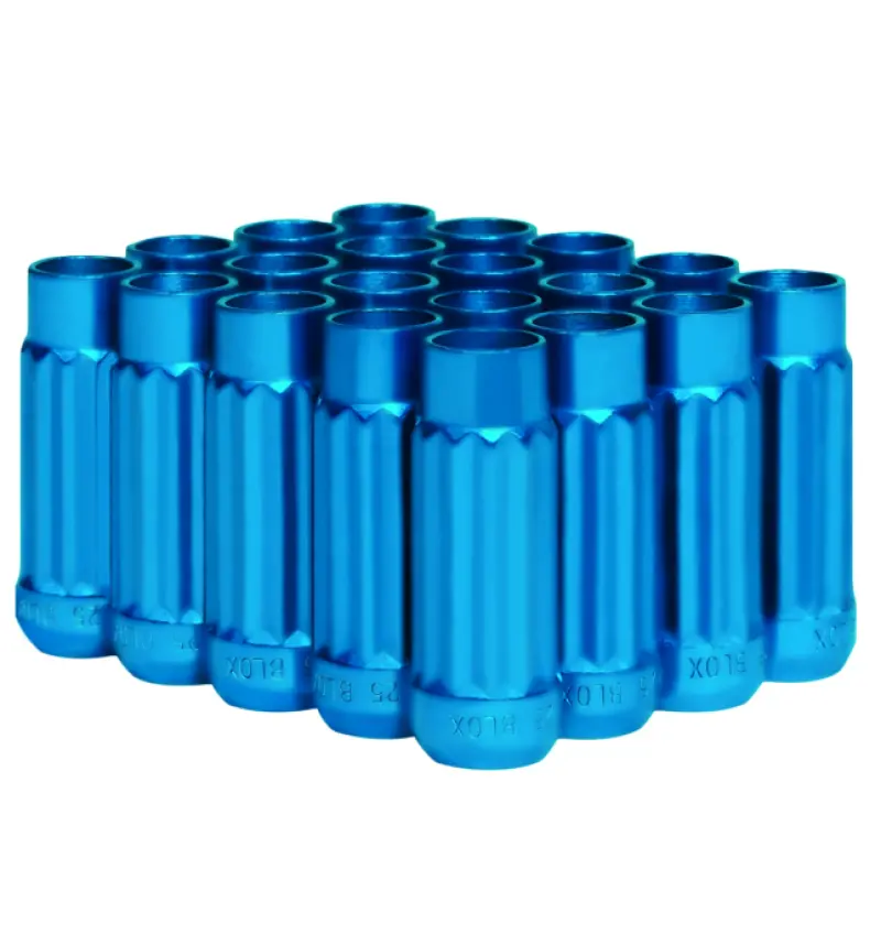 Blox Racing Tuner Steel Lug Nuts – 12×1.5, Blue Anodized, 12-Sided, 17Mm Hex, Set Of 20 1