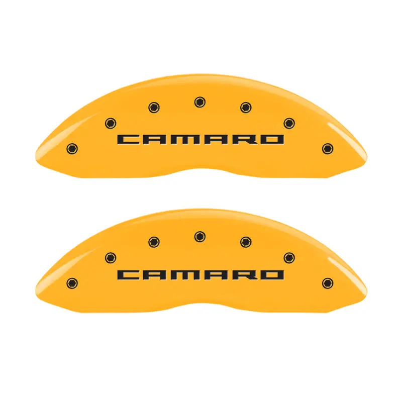 Mgp Engraved Caliper Covers – Yellow Finish With Black Charcoal Accents For Chevrolet Camaro Gen 5 1