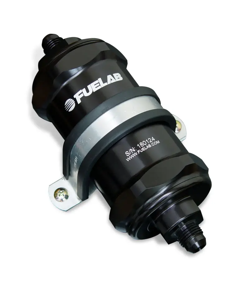 Fuelab 818 Inline Fuel Filter – Stainless Steel, -6An Inlet / -10An Outlet, 100-Micron Rating, Black Anodized 1
