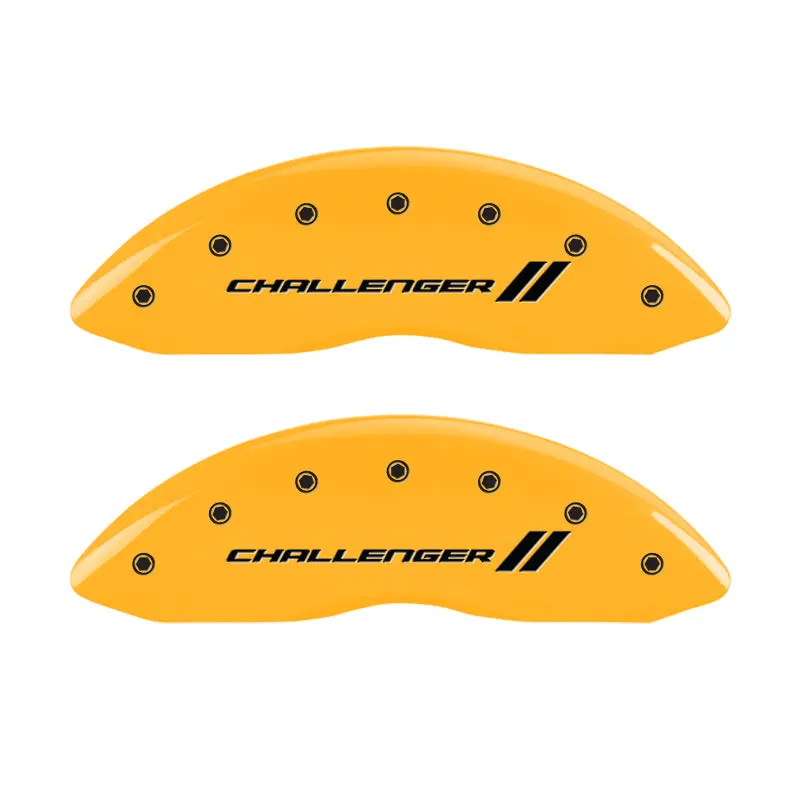 Mgp Engraved Caliper Covers For 2006 Dodge Charger – Front & Rear Stripes In Challenger Yellow On Black Finish 1