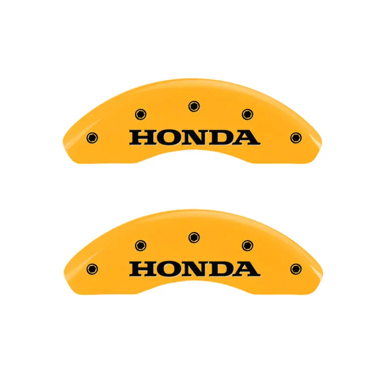 Mgp Engraved 4-Piston Caliper Covers – Front & Rear For Honda Hr-V, Yellow Finish With Black Chrome Accents 1
