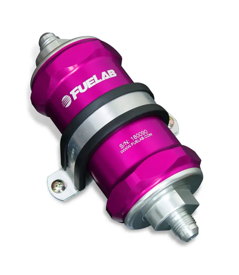 Fuelab 848 In-Line Fuel Filter Standard -8An In/Out 6 Micron Fiberglass W/Check Valve - Purple 1