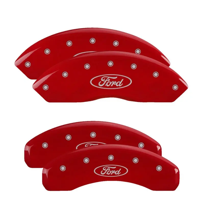 Mgp Engraved 4-Piece Caliper Covers — Ford Oval Logo, Red Finish W/ Silver Chrome (2019 Ranger) 1